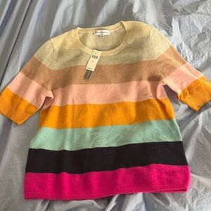 White + Warren striped cashmere sweater t-shirt new with tags